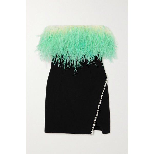 페더 트리밍 크리스털 장식 크레이프 미니 드레스 블랙 1647597324583829