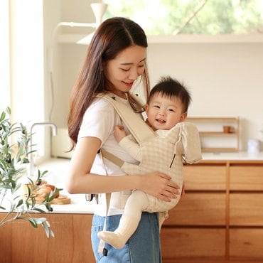  디망디 일리아기띠 - 체크베이지(+침받이+보관백) 신생아부터 15kg 어부바 포대기