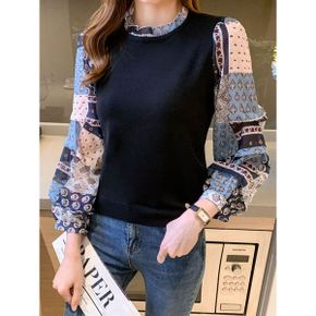쥬드 소매 패턴 배색니트 BJ1LK012_P386612394