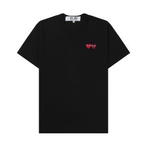Play Comme des Garcons 플레이 꼼데가르송 더블 하트 티셔츠 블랙