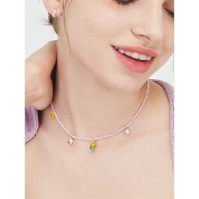 Fower Garden Light Pink Stone Silver Necklace In350 [Silver]