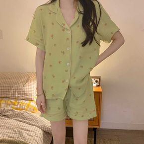 여자 홈웨어 여름 파자마 세트 반팔 반바지 잠옷