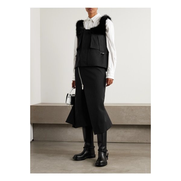 플러시 트리밍 스트라이프 우븐 탑 블랙 46376663162908261