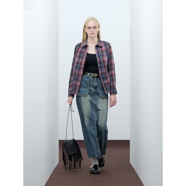 85-VIVA085 레트로 패턴 슬림핏 긴팔 체크 셔츠 블랙