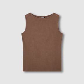 여 코튼 립 보트넥 민소매 티셔츠 (WHITE/ BROWN/ MELANGE GREY/ ZET BLACK/ BLACK)