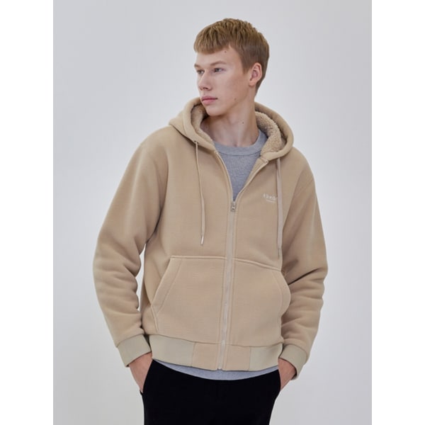 남성 양털 후드 집업 점퍼 (베이지)