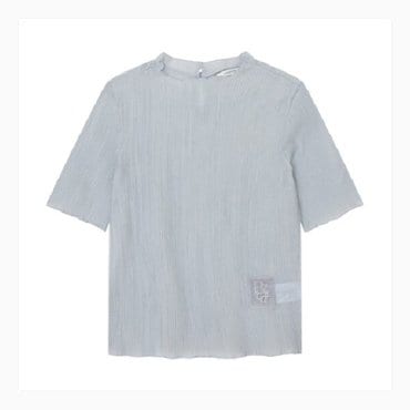 르샵블랑 하이넥 플리츠 자수 반팔 블라우스(L1G22WBL020)