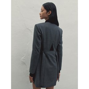 CUT-OUT ROUND NECK JACKET DRESS DARK GRAY MBDFOP001DG