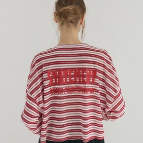 Cropped Stripe Loose Fit Collar Top_Red