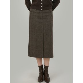헤링본 트임 스커트_Brown