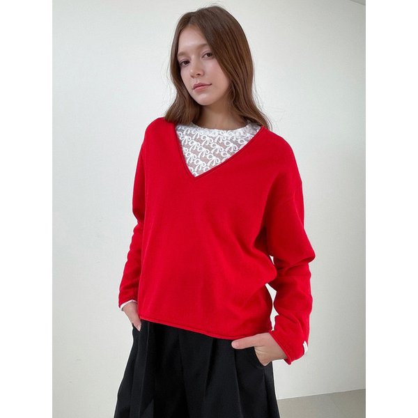 Rolling Deep V-Neck Knit _Vivid Red