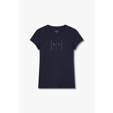 ARMANI EXCHANGE AX 여성 스퀘어 로고 슬림 핏 티셔츠- 네이비(A425130523)