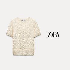 자라 ZARA 여성 니트 가디건 포인텔 모조 진주 단추 라운드넥 카디건