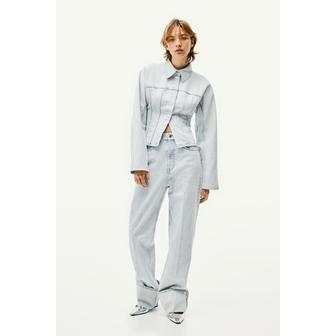 H&M 하이웨이스트 스트레이트 턴업 진 라이트 데님 블루 1226846001