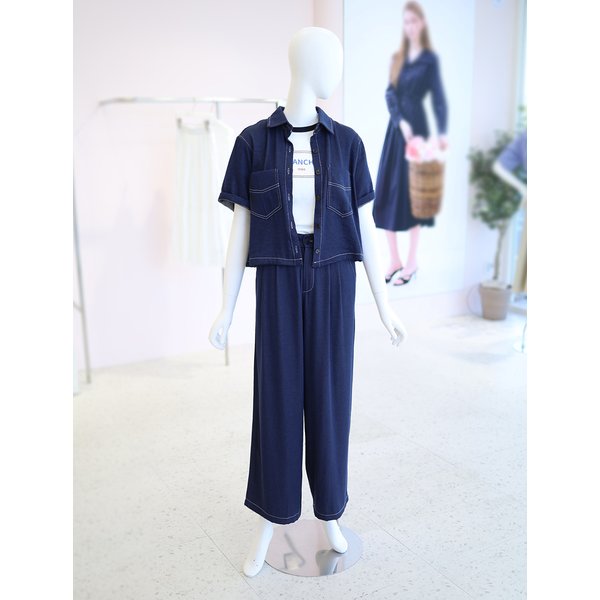 [여주점] 여성 스티치 셔츠 와이드 팬츠 코디세트 YJ6MO304