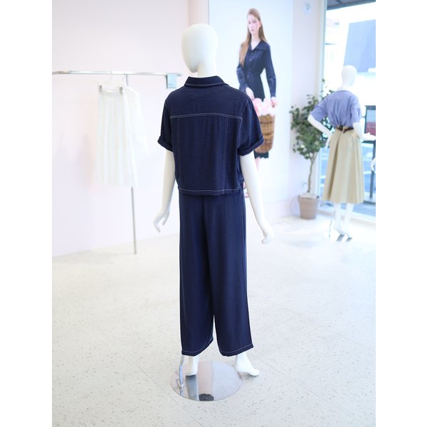 [여주점] 여성 스티치 셔츠 와이드 팬츠 코디세트 YJ6MO304