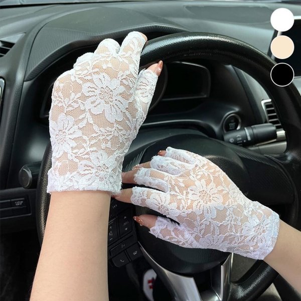 [옷자락] 여자 운전 살탐방지 레이스 손가락 꽃무늬 손목 장갑