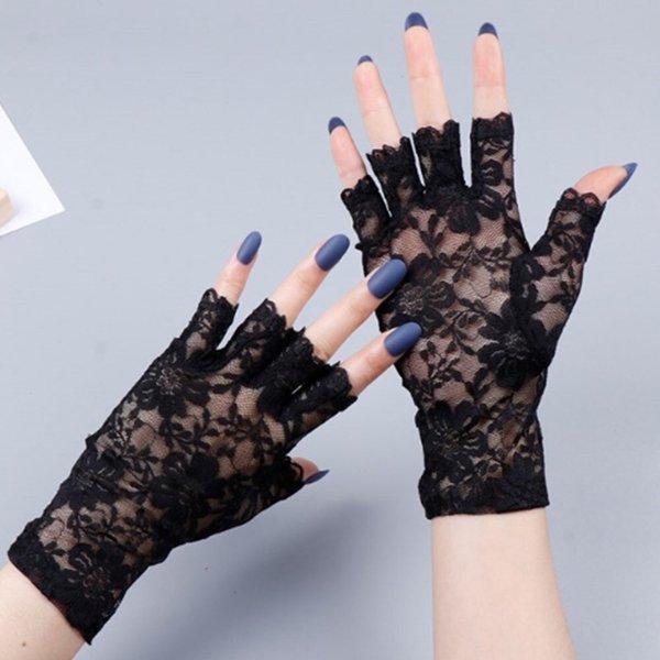 [옷자락] 여자 운전 살탐방지 레이스 손가락 꽃무늬 손목 장갑