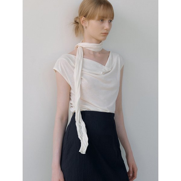 wrinkle scarf draped top set (cream) orc 6018