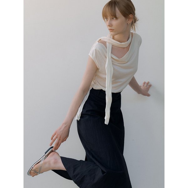 wrinkle scarf draped top set (cream) orc 6018