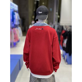 [남녀공용]데님카라 베어자수 맨투맨