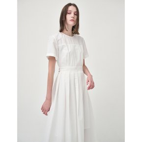 Half Sleeve Pleats Dress, White