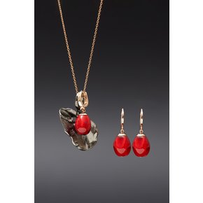 Petit Red Pearl Pendant Set