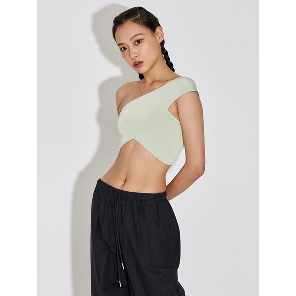 DOUBLE SKIN OVER LAY ONE SHOULDER TOP_T216TP135