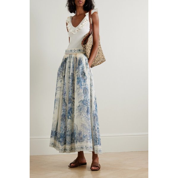 원더러스트 벨티드 플리츠 프린트 코튼 맥시 스커트 46376663162997317