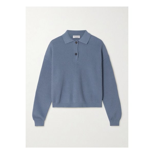 브루넬로쿠치넬리 비즈 장식 골지 코튼 스웨터 블루 1647597355277486