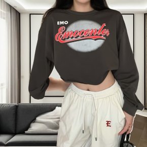 여성 레드 레터링 프린팅 티셔츠 크롭 핏 맨투맨