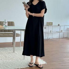 브이넥 가오리 여름 반팔 롱 원피스 빅사이즈 임부복 잠옷 홈웨어 a936_P419809853