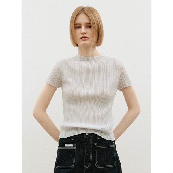 코튼 립 반팔 니트_LIGHT GREY