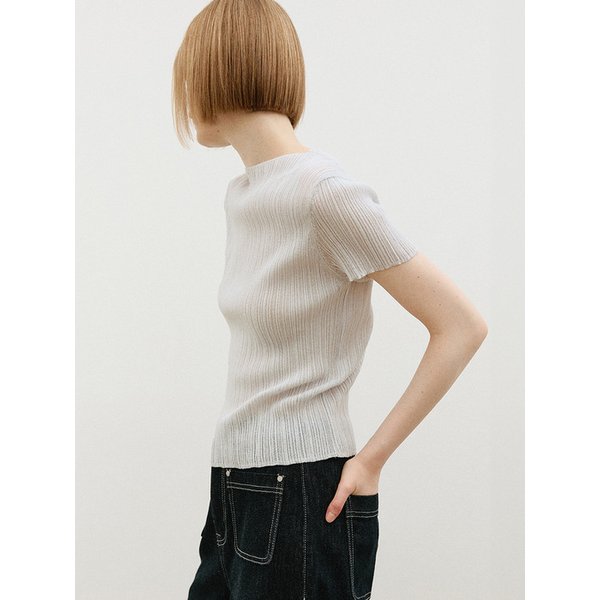코튼 립 반팔 니트_LIGHT GREY