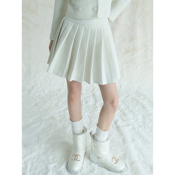 Daphne Tweed Pleated Skirt IVORY