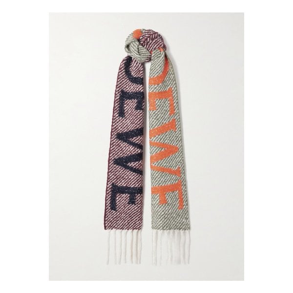 프린지 인타르시아 니트 알파카 혼방 부클레 스카프 멀티컬러 46376663162858968