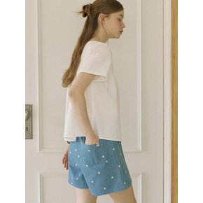 Daisy Embroidery Banding Shorts - Blue