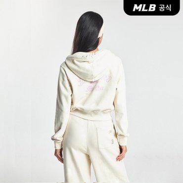 MLB [코리아공식] 여성 빈티지 바시티 크롭 후드집업 BOS (Mg.Cream)