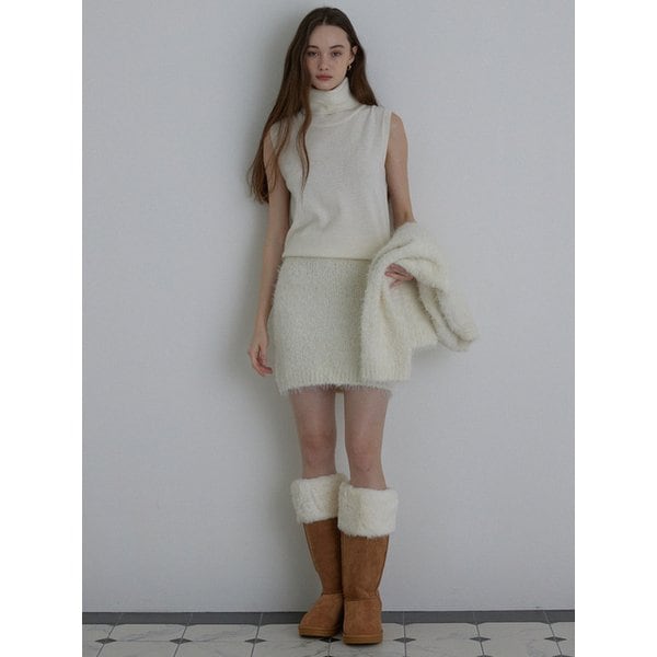 Furry alpaca knit skirt (Ivory, Beige, Black)