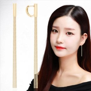 정품 14K GOLD 트리플 체인 원터치 롱 드롭 귀걸이_W3C9D84