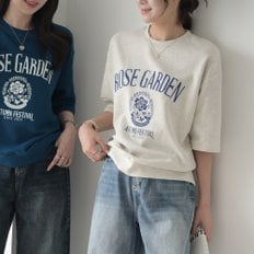 데일리앤 가드닝 여성 루즈핏 레터링 프린팅 쭈리 면 반팔 맨투맨 티셔츠