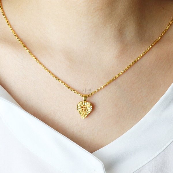 [가앤] 순금 3.75g 하트 목걸이 메달 펜던트 벌집 패턴 골드와이어