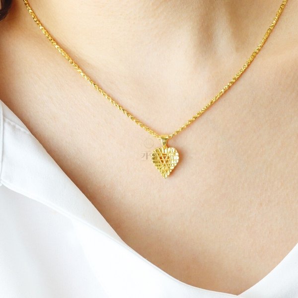 [가앤] 순금 3.75g 하트 목걸이 메달 펜던트 벌집 패턴 골드와이어