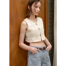 (VT-0262)LEV CROCHET CROP KNIT VEST