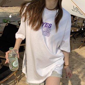 / NT2704 여성 예스 레터링 루즈핏 반팔 티셔츠