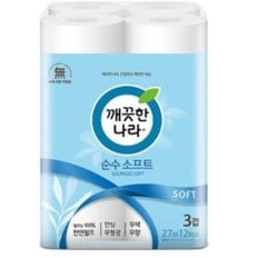 깨끗한나라 두루마리휴지 순수소프트 화장지 27m 12롤 6팩