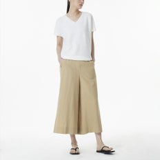 여 리넨 블렌디드 이지 와이드 크롭 팬츠(BEIGE / ORANGE / KHAKI / NAVY / BLACK)