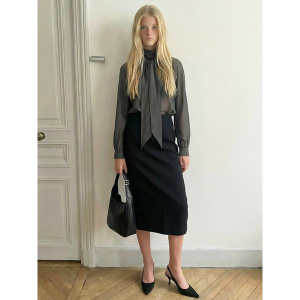 스카프넥 시어 블라우스_CHARCOAL GREY