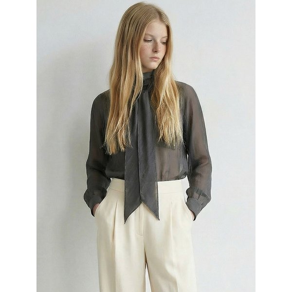 스카프넥 시어 블라우스_CHARCOAL GREY