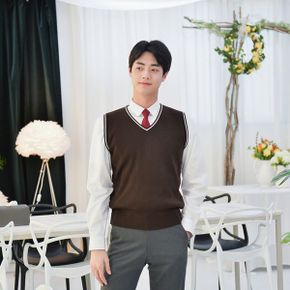 교복몰 보풀방지 브라운화이트라인 조끼 남자  교복_P351844545